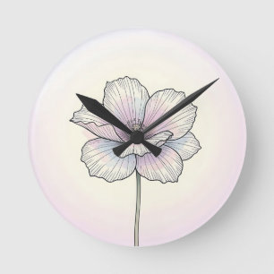 Zarte Pastell-Mohnblume Runde Wanduhr
