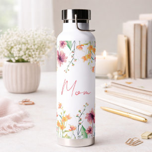 Zarte personalisierte Aquarell-Wildblume Trinkflasche
