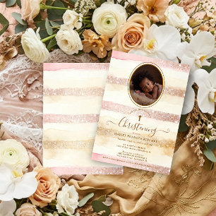 Zarte romantische Glitterstreifen Baby-Taufe Einladung
