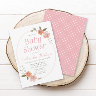 Zarte rosa Baby-Party-Einladung mit floralem Muste Einladung
