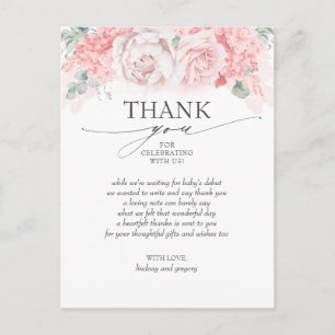 Zarte rosa Blumen Baby Shower Danke Postkarte