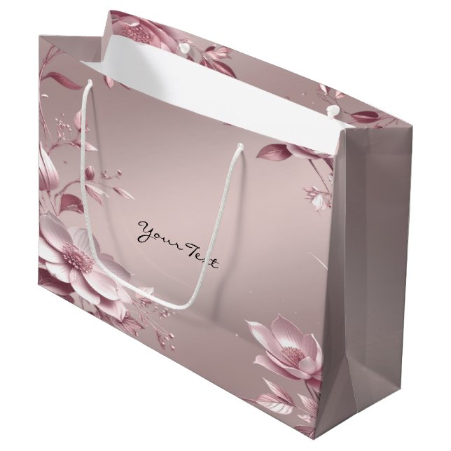 Zarte rosa Blumen-Geschenktasche Große Geschenktüte (Vorderseite Schrägansicht)