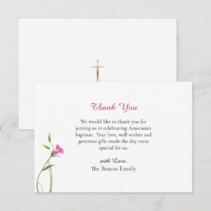 Zarte rosa Blumen orthodoxe christliche Taufe Dankeskarte