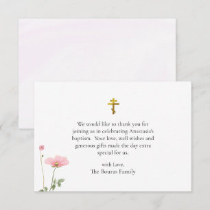 Zarte rosa Blumen orthodoxe christliche Taufe Dankeskarte