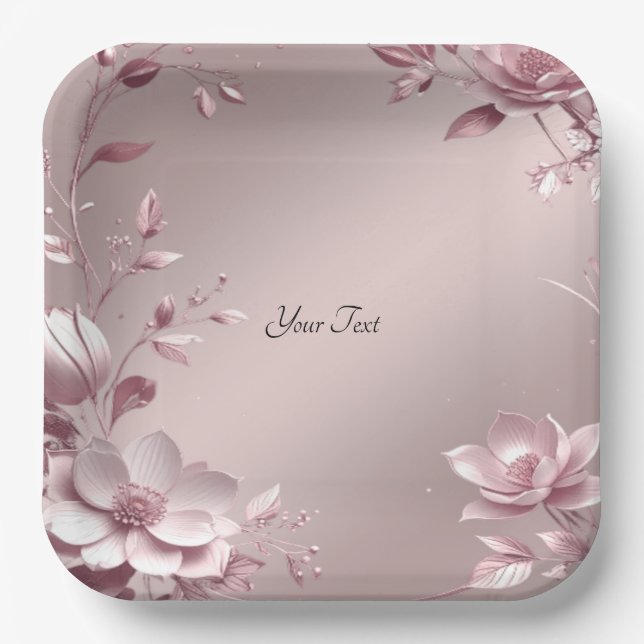 Zarte rosa Blumen-Papierplatte Pappteller (Vorderseite)