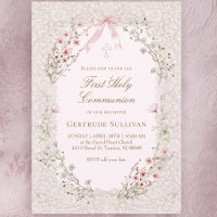 zarte rosa Blumen Spitze Rahmen Erstkommunion