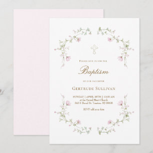 zarte rosa Blumen Taufe Einladung