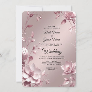 Zarte rosa Blumenrahmen-Hochzeitseinladung Einladung