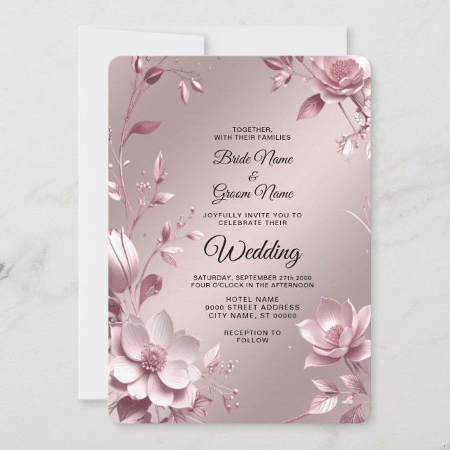 Zarte rosa Blumenrahmen-Hochzeitseinladung Einladung (Vorderseite)
