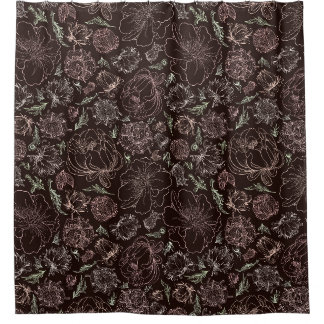 Zarte rosa botanische Linienkunst Vintage-Blumen Duschvorhang
