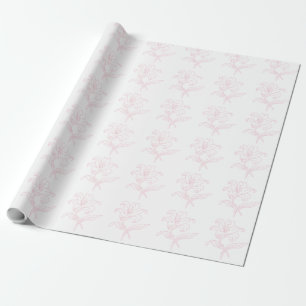 Zarte rosa florale Lilien-Linienkunst Brautparty Geschenkpapier
