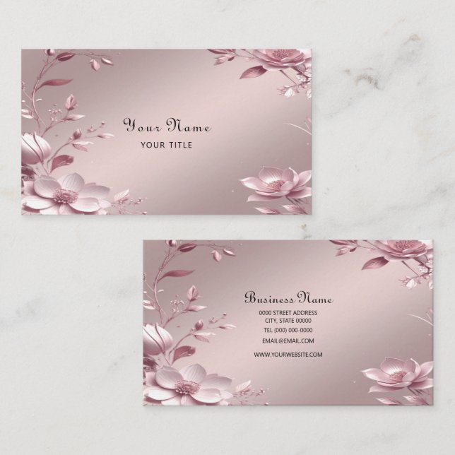 Zarte rosa florale Visitenkarte (Vorne/Hinten)