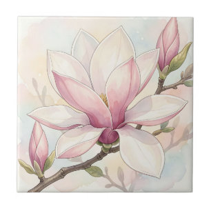 Zarte rosa Magnolie Wasserfarbenblüte Fliese