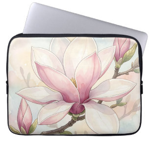 Zarte rosa Magnolie Wasserfarbenblüte Laptopschutzhülle