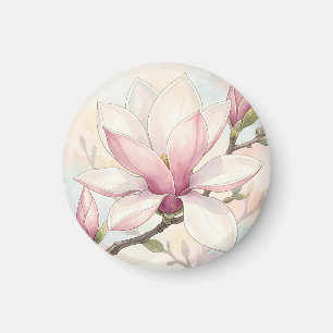 Zarte rosa Magnolie Wasserfarbenblüte Magnet
