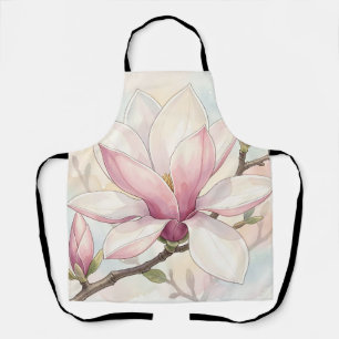 Zarte rosa Magnolie Wasserfarbenblüte Schürze