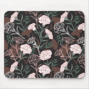 Zarte rosa Nelken mit grünen Blättern Blumenmuster Mousepad
