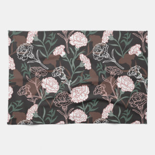 Zarte rosa Nelken mit grünen Blättern Floral Geschirrtuch