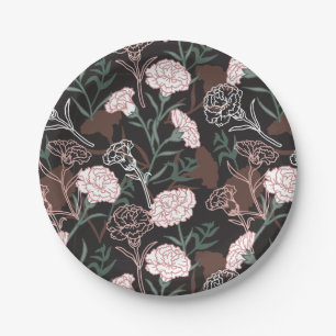 Zarte rosa Nelken mit grünen Blättern Floral Pappteller