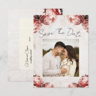 Zarte rosa Pfingstrosen-Blumen Vintage - Heiratet  Ankündigungspostkarte