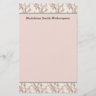 Zarte rosa Rosenknospen Florales Monogramm Name Briefpapier