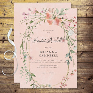 Zarte rosa rustikale Wildblumen Braut-Brunch Einladung