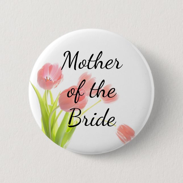 Zarte rosa Tulpen Mutter der Braut Button (Vorderseite)