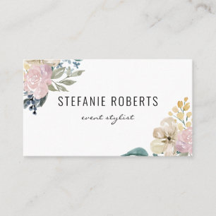 Zarte rosa und gelbe Aquarellblumen Visitenkarte