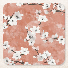 Zarte rosa und weiße Sakura-Zweige auf Navy-Blau Rechteckiger Pappuntersetzer