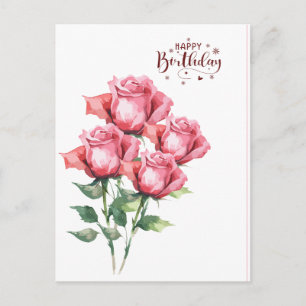 Zarte rosa Wasserfarben-Rosen Geburtstagspostkarte Postkarte