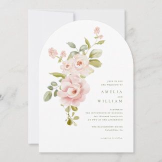 Zarte rosafarbene Florale Hochzeitseinladung Einladung