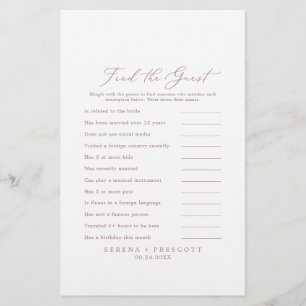 Zarte Roségold- 'Finde den Gast'- Hochzeitsspiel Flyer