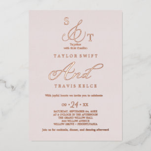 Zarte Roségoldfolie   Brautmonogramm-Hochzeit  Folieneinladung