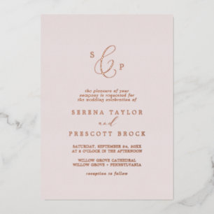 Zarte Roségoldfolie Brautmonogramm-Hochzeit Folieneinladung