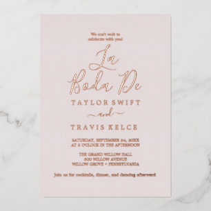 Zarte Roségoldfolie Rosige Hochzeit Folieneinladung
