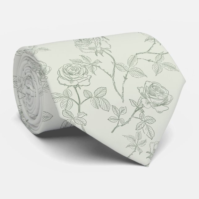 Zarte Salbeigrüne Rosen Krawatte (Gerollt)