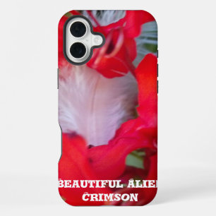 Zarte Schönheit Rote Blume mit weißer Feder Ar iPhone 16 Plus Hülle