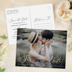 Zarte Schrift Hochzeitsfoto Save The Date Postkarte