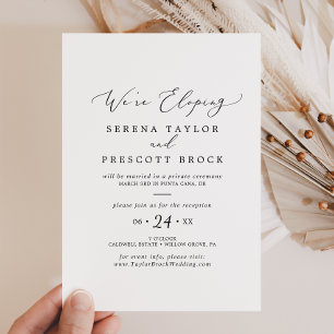 Zarte schwarze Kalligrafie-Elopement-Rezeption Einladung