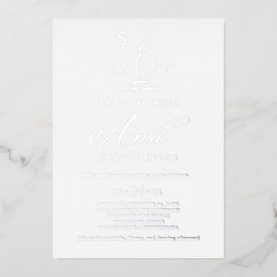 Zarte Silberfolie   Formale Hochzeit mit Monogramm Folieneinladung