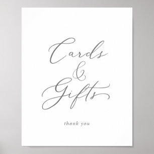 Zarte silberne Kalligrafiekarten und Geschenkeschi Poster