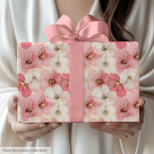 Zarte, staubige Rosen- und Gold-Blumenpapierverpac Geschenkpapier