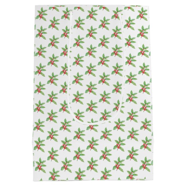 Zarte Stechpalmen-Beeren Weihnachten Mittlere Geschenktüte (Rückseite)