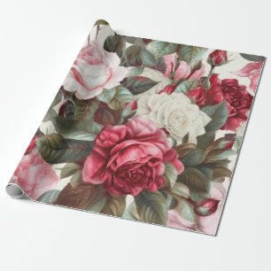 Zarte Vintage-Rosa-Weiße und Rote Rosen Geschenkpapier