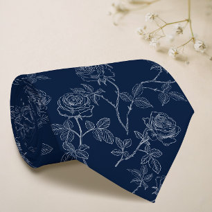 Zarte weiße Rosen auf Mitternachtsblau Krawatte