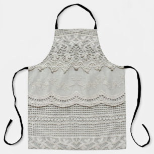 Zarte weiße Spitze, Textil Nahaufnahme. Schürze