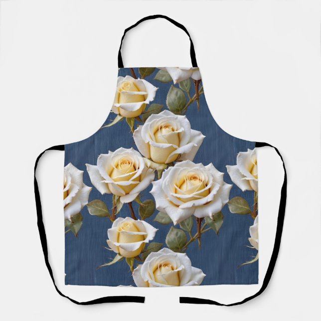 Zarte weiße und blassgelbe Rosen  Schürze (Vorderseite)
