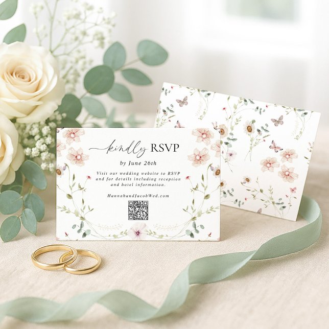 Zarte Wildblumen-Hochzeits-QR-Code RSVP Karte (Von Creator hochgeladen)