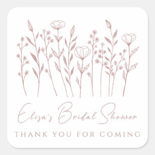 Zarte Wildblumen Line Art Grüne Babyparty für Brau Quadratischer Aufkleber