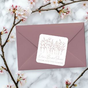 Zarte Wildblumen Line Art Grüne Babyparty für Brau Quadratischer Aufkleber